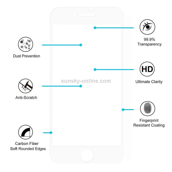 For iPhone 8 7 0.26mm 9H Surface Hardness 3D Explosion-proof Full Screen Carbon Fiber Soft...(White)