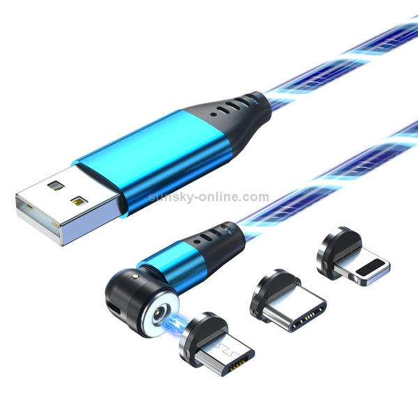 3 in 1 2.4A USB to 8 Pin Micro USB USB-C Type-C 540 Degree Bendable Streamer Magnetic Data ...(Blue)