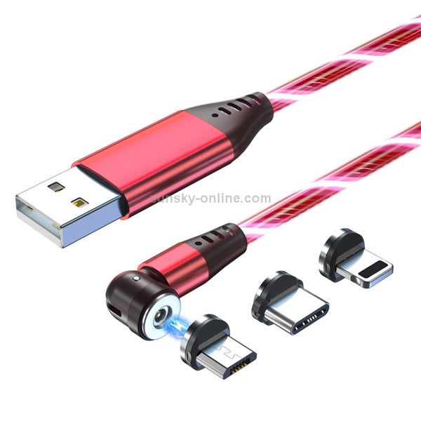 3 in 1 2.4A USB to 8 Pin Micro USB USB-C Type-C 540 Degree Bendable Streamer Magnetic Data C...(Red)