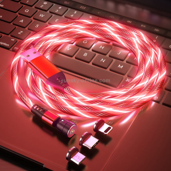 3 in 1 2.4A USB to 8 Pin Micro USB USB-C Type-C 540 Degree Bendable Streamer Magnetic Data C...(Red)