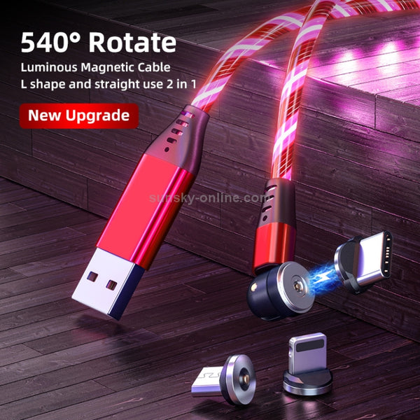 3 in 1 2.4A USB to 8 Pin Micro USB USB-C Type-C 540 Degree Bendable Streamer Magnetic Data C...(Red)