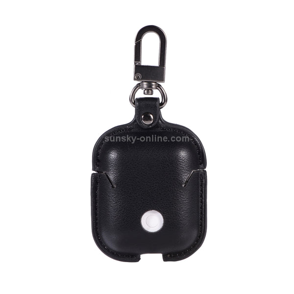 PU Leather Wireless Bluetooth Earphone Protective Case for Apple AirPods 1 2, with Metal B...(Black)