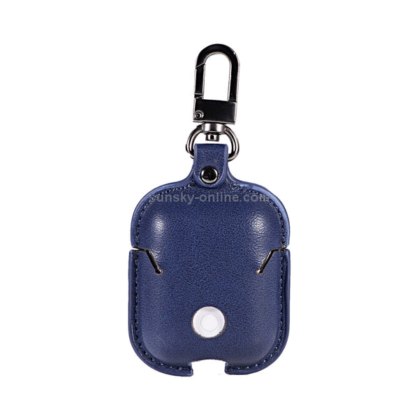 PU Leather Wireless Bluetooth Earphone Protective Case for Apple AirPods 1 2, with Metal Bu...(Blue)