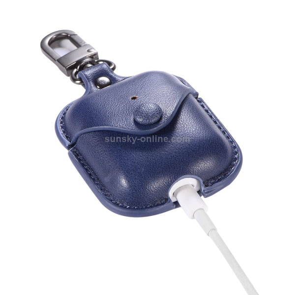 PU Leather Wireless Bluetooth Earphone Protective Case for Apple AirPods 1 2, with Metal Bu...(Blue)