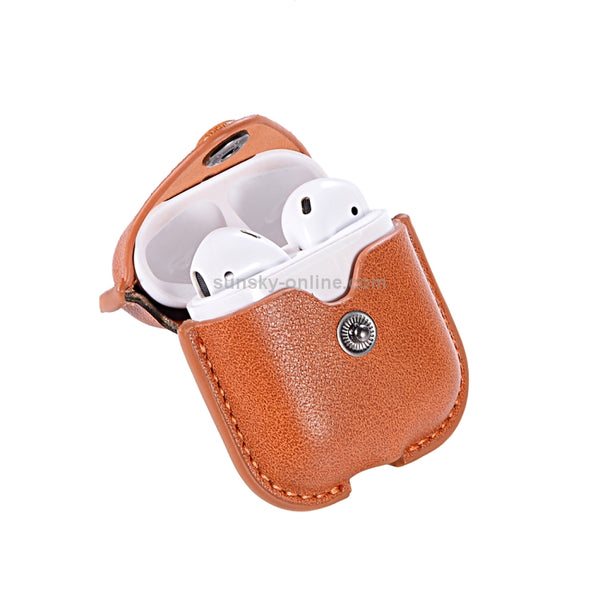 PU Leather Wireless Bluetooth Earphone Protective Case for Apple AirPods 1 2, with M...(Light Brown)