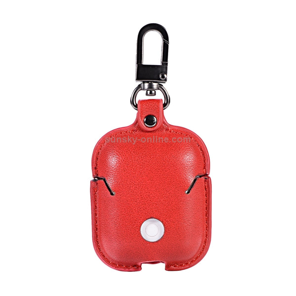 PU Leather Wireless Bluetooth Earphone Protective Case for Apple AirPods 1 2, with Metal Buc...(Red)