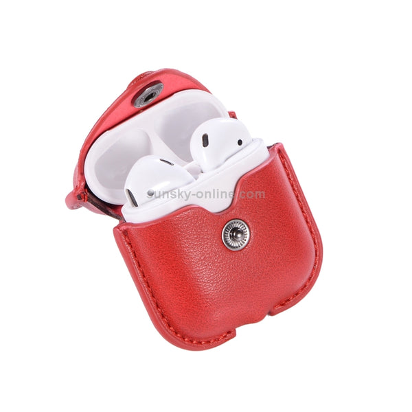 PU Leather Wireless Bluetooth Earphone Protective Case for Apple AirPods 1 2, with Metal Buc...(Red)