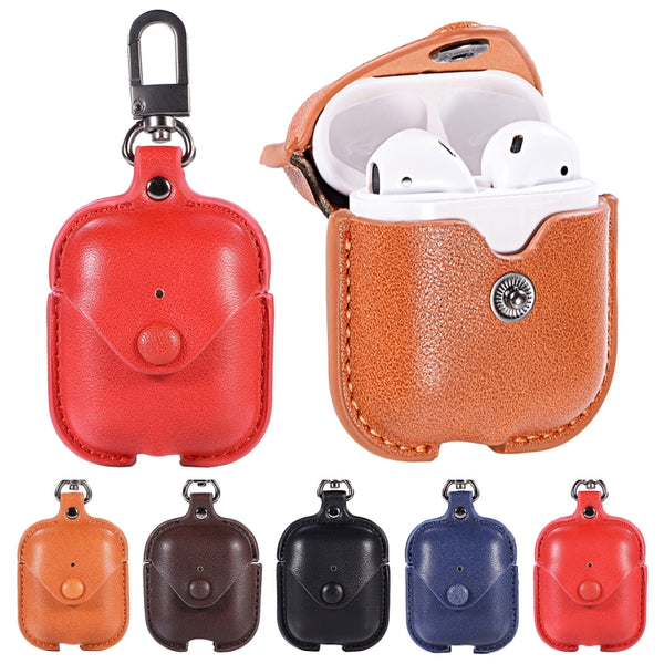 PU Leather Wireless Bluetooth Earphone Protective Case for Apple AirPods 1 2, with Metal Buc...(Red)