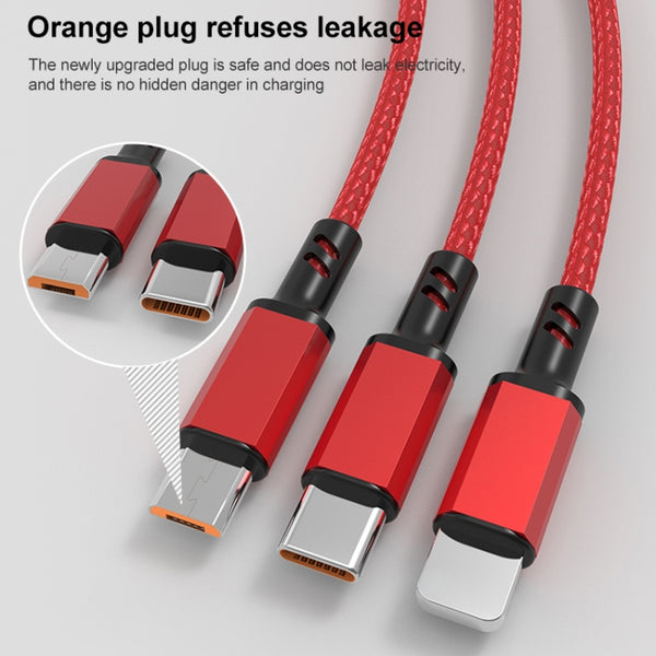 Orange Plug 3A 3 in 1 USB to Type-C 8 Pin Micro USB Fast Charging Cable, Cable Length: 1.2m(Black)