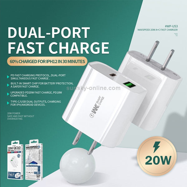 WK WP-U53 QC3.0 Charger 20W USB Type-C Maxspeed PD Fast Charger(EU Plug)