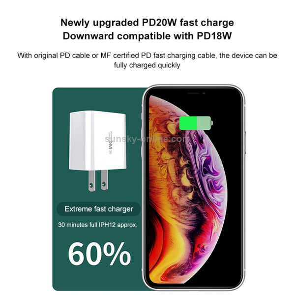 WK WP-U53 QC3.0 Charger 20W USB Type-C Maxspeed PD Fast Charger(US Plug)