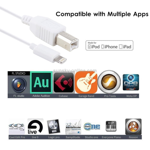 1m 8 Pin to Type-B Male Piano Electronic Piano Cable MIDI Cable Adapter(White)