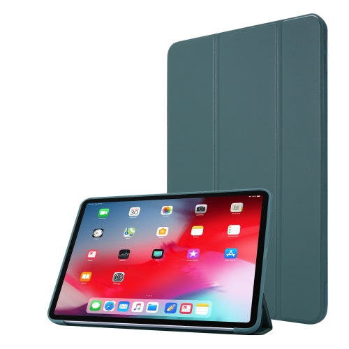 For iPad Pro 11 (2020) PC PU Leather Tablet Case with Three-folding Holder(Dark Green)