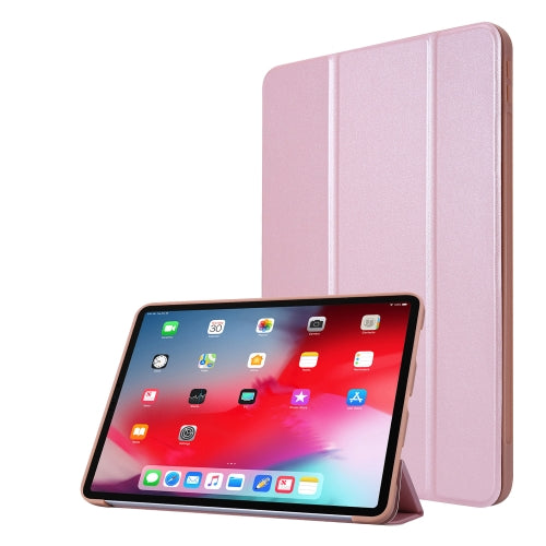 For iPad Pro 11 (2020) PC PU Leather Tablet Case with Three-folding Holder(Rose Gold)