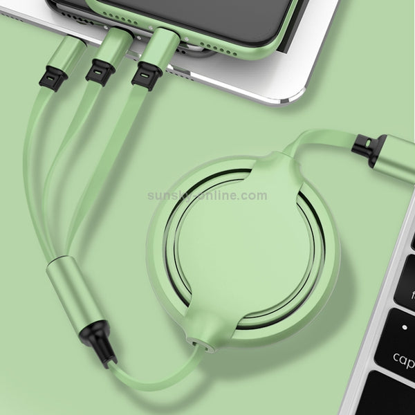 3.5A Liquid Silicone 3 in 1 USB to USB-C Type-C 8Pin Micro USB Retractable Data Syn Chargi...(Green)