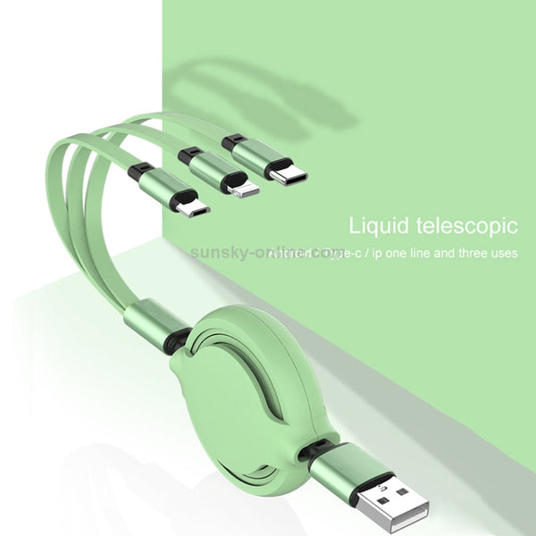 3.5A Liquid Silicone 3 in 1 USB to USB-C Type-C 8Pin Micro USB Retractable Data Syn Chargi...(Green)