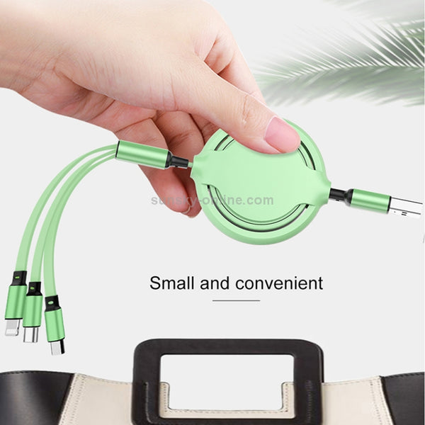 3.5A Liquid Silicone 3 in 1 USB to USB-C Type-C 8Pin Micro USB Retractable Data Syn Chargi...(Green)