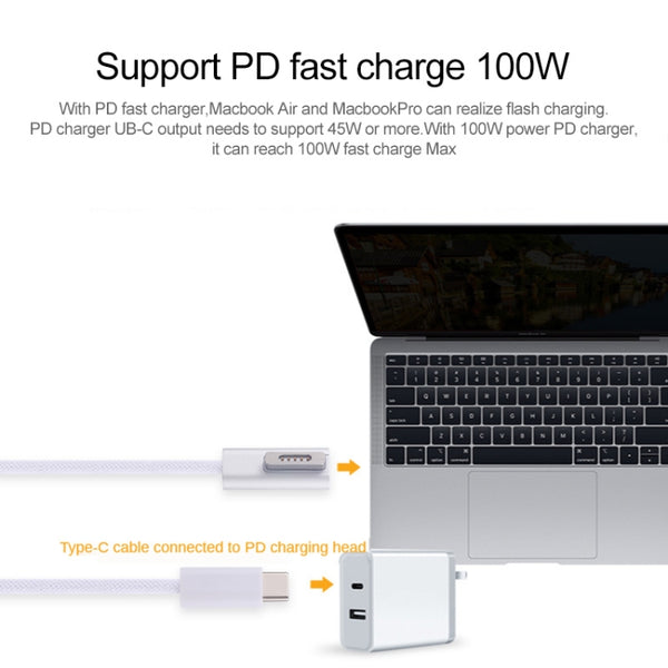 45W 65W 85W 100W 5 Pin MagSafe 2 (T-Shaped) to USB-C Type-C PD Charging Cable