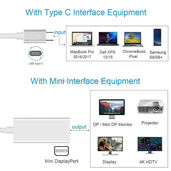 USB-C Type-C 3.1 Male to Mini DP Female HD Converter, Length: 12cm(Silver)