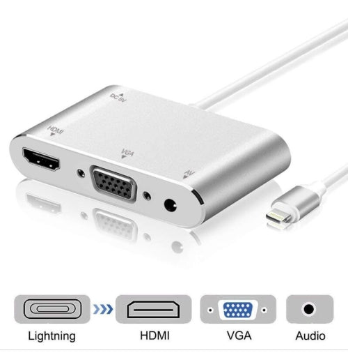 3 in 1 8 Pin to HDMI VGA Audio Adapter(Silver)