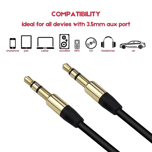 1m Aux Audio Cable 3.5mm Male to Male, Compatible with Phones, Tablets, Headphones, MP3 Pl...(Black)