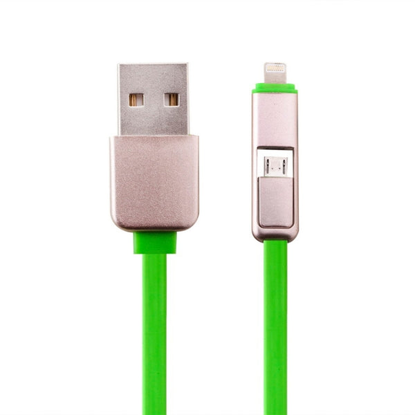 1m 2 in 1 Multi-functional Retractable 8 Pin & Micro USB to USB Data Charger Cable(Green)