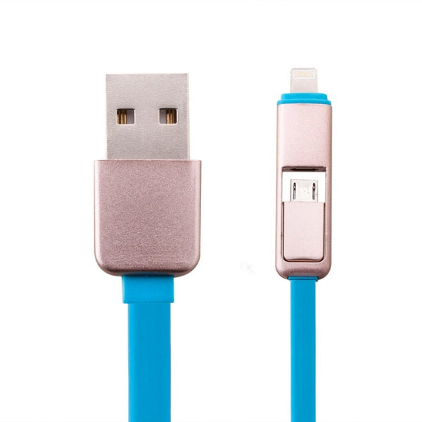 1m 2 in 1 Multi-functional Retractable 8 Pin & Micro USB to USB Data Charger Cable(Blue)