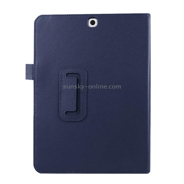 Litchi Texture Horizontal Flip Solid Color Smart Leather Case with Two-folding Holder ...(Dark Blue)