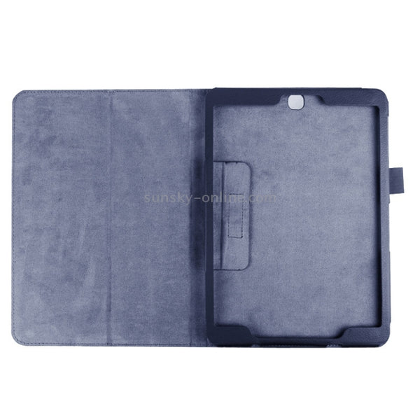 Litchi Texture Horizontal Flip Solid Color Smart Leather Case with Two-folding Holder ...(Dark Blue)