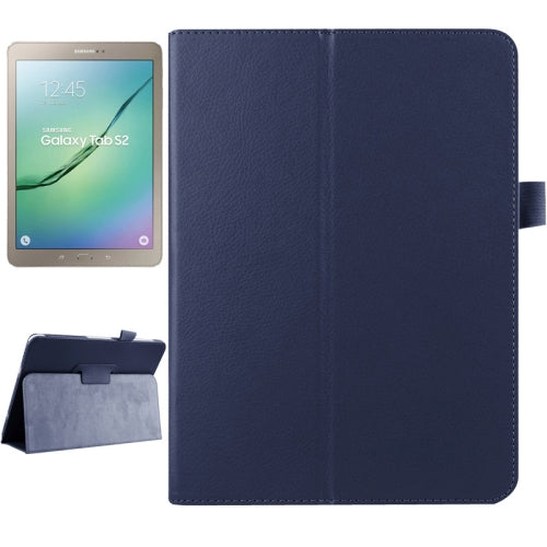 Litchi Texture Horizontal Flip Solid Color Smart Leather Case with Two-folding Holder ...(Dark Blue)