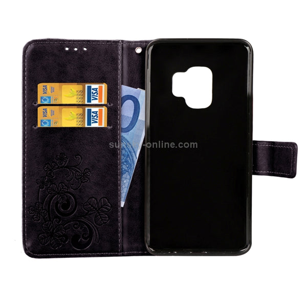 For Galaxy S9 Lucky Clover Pressed Flowers Pattern Horizontal Flip Leather Case with Holde...(Black)