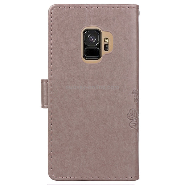 For Galaxy S9 Lucky Clover Pressed Flowers Pattern Horizontal Flip Leather Case with Holder...(Grey)