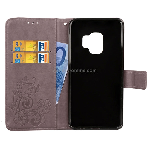 For Galaxy S9 Lucky Clover Pressed Flowers Pattern Horizontal Flip Leather Case with Holder...(Grey)