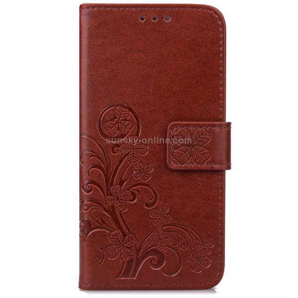 For Galaxy S9 Lucky Clover Pressed Flowers Pattern Horizontal Flip Leather Case with Holde...(Brown)