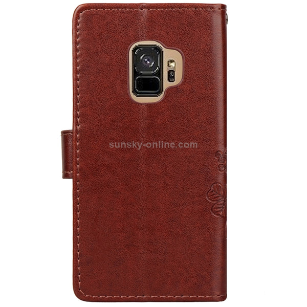 For Galaxy S9 Lucky Clover Pressed Flowers Pattern Horizontal Flip Leather Case with Holde...(Brown)