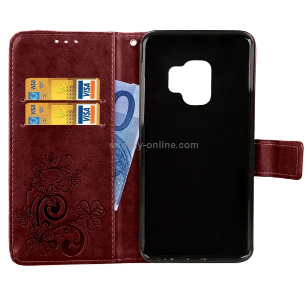 For Galaxy S9 Lucky Clover Pressed Flowers Pattern Horizontal Flip Leather Case with Holde...(Brown)