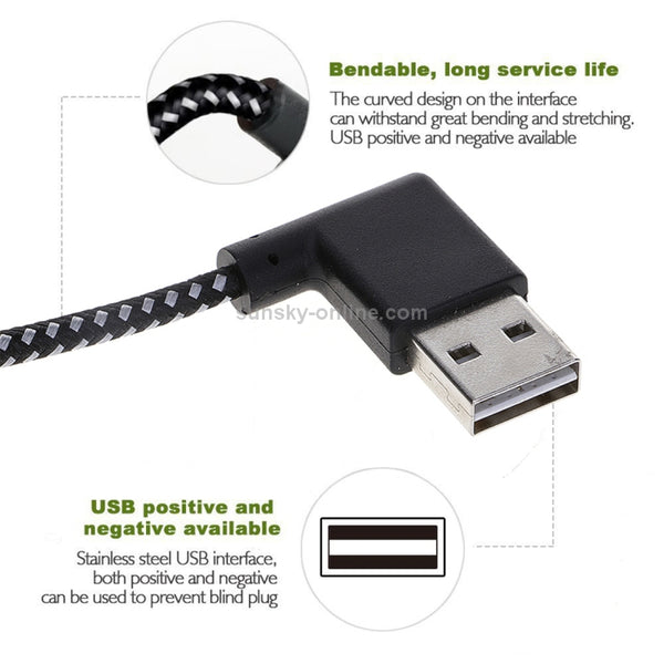 3m 2A USB to Micro USB Weave Style Double Elbow Data Sync Ch