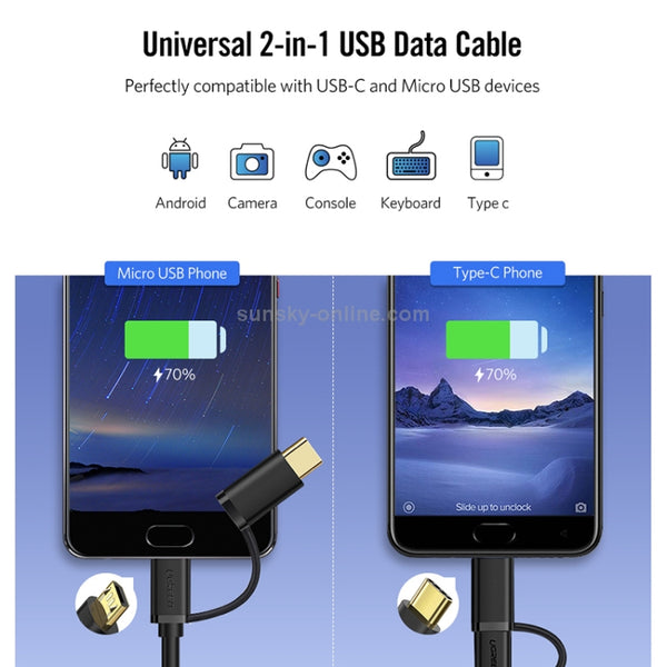 UGREEN 1.5m 2.4A Output 2 in 1 USB | C Type | C Mrico USB to