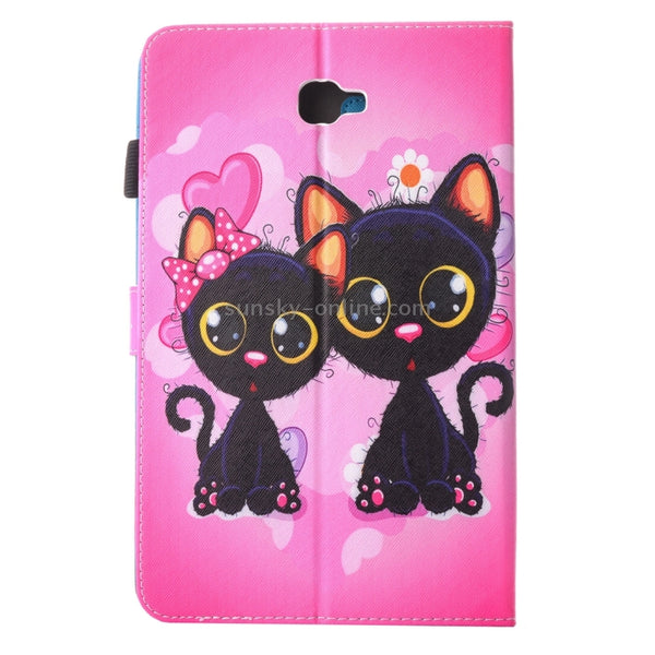 For Galaxy Tab A 10.1 (2016) T580 Lovely Cartoon Cat Couple Pattern Horizontal Flip Leather Case with Holder & Card Slo...(2016) T580 Lovely Cartoon Cat Couple Pattern Horizontal Flip Leather Case with Holder & Card Slots & Pen Slot