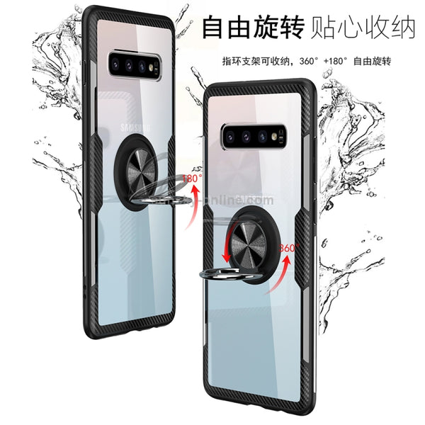 Scratchproof TPU Acrylic Ring Bracket Protective Case for Galaxy S10 Pro(Black)