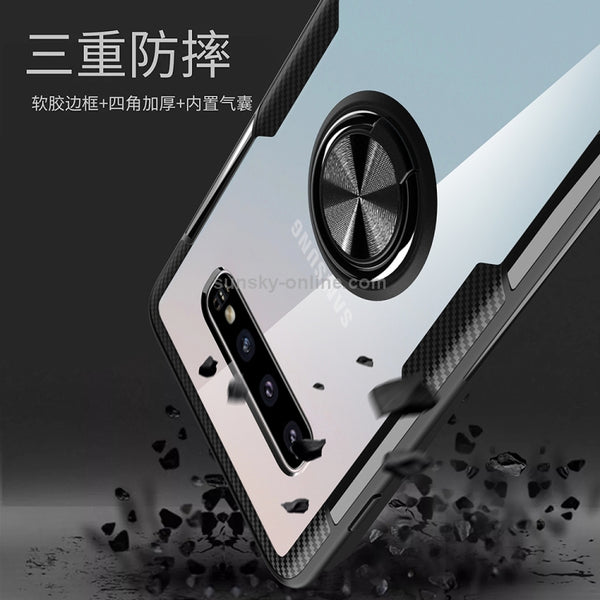 Scratchproof TPU Acrylic Ring Bracket Protective Case for Galaxy S10 Pro(Silver Black)