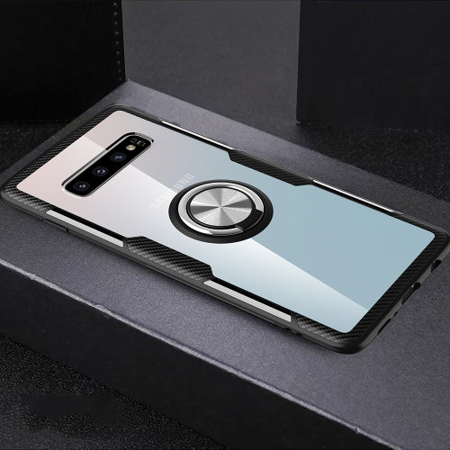 Scratchproof TPU Acrylic Ring Bracket Protective Case for Galaxy S10 Pro(Silver Black)