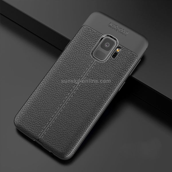For Galaxy S9 Litchi Texture Soft TPU Anti-skip Protective Cover Back Case(Black)