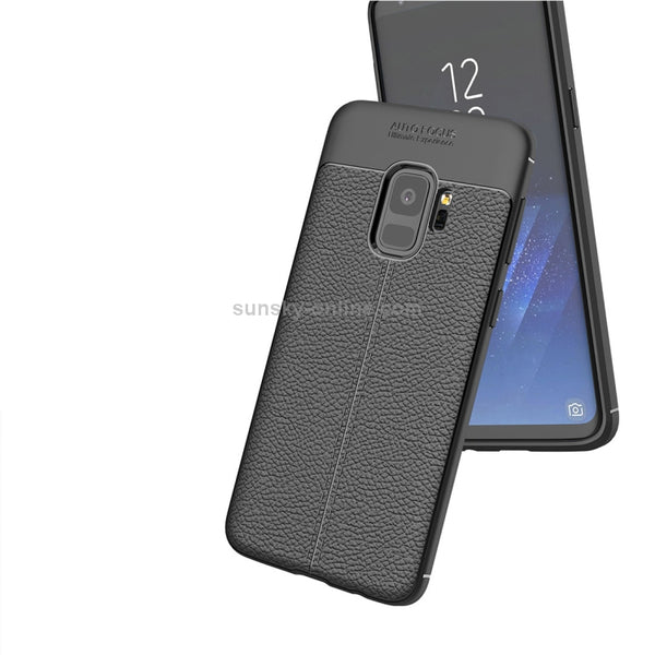 For Galaxy S9 Litchi Texture Soft TPU Anti-skip Protective Cover Back Case(Black)