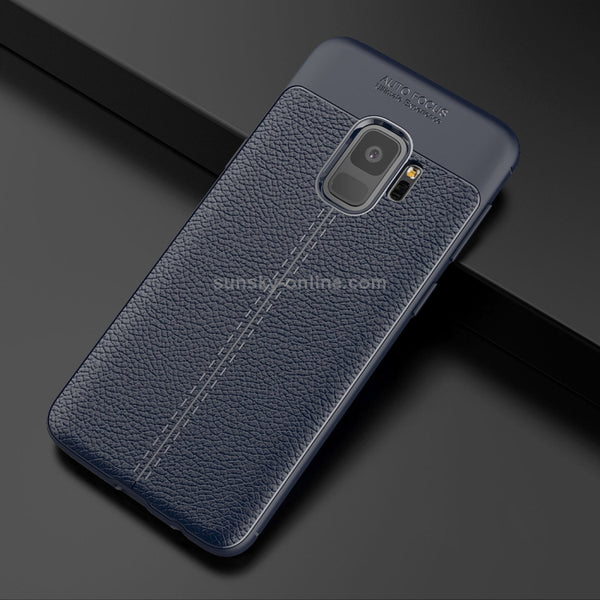 For Galaxy S9 Litchi Texture Soft TPU Anti-skip Protective Cover Back Case(Navy Blue)