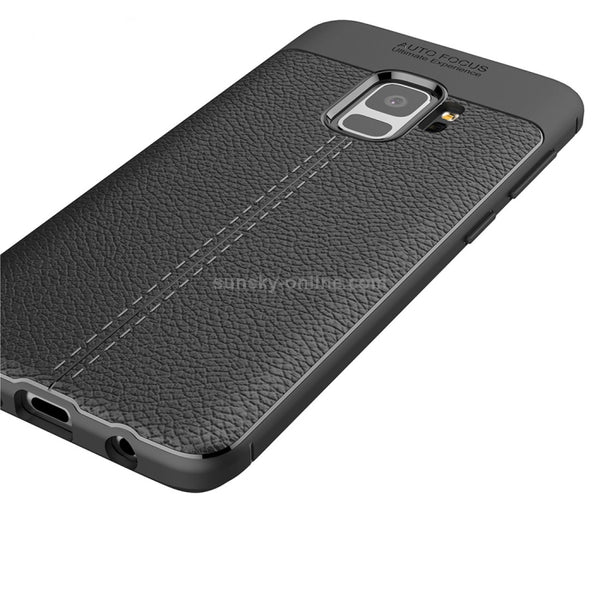 For Galaxy S9 Litchi Texture Soft TPU Anti-skip Protective Cover Back Case(Navy Blue)