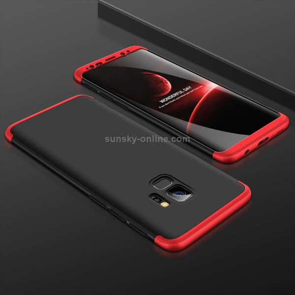 GKK for Galaxy S9 Three Stage Splicing 360 Degree Full Coverage PC Protective Case Bac...(Black Red)