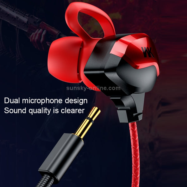 WK ET-Y30 ET Series 3.5mm Elbow In-ear Wired Wire-control Gaming Earphone with Microphone (Red)