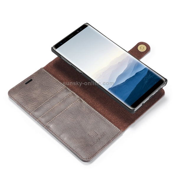 DG.MING Crazy Horse Texture Flip Detachable Magnetic Leather Case for Galaxy Note 9, with H...(Grey)