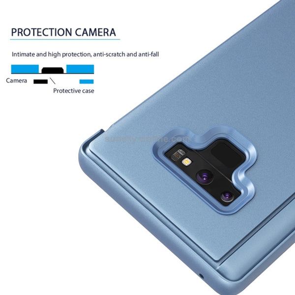 Mirror Clear View Horizontal Flip PU Leather Case for Galaxy Note 9 , with Holder(Blue)